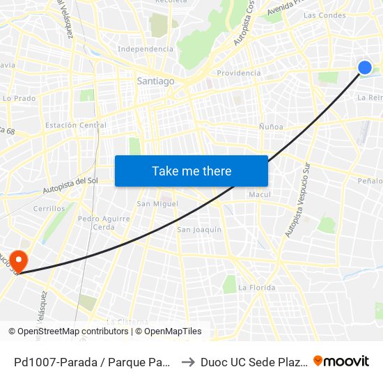 Pd1007-Parada / Parque Padre Hurtado to Duoc UC Sede Plaza Oeste map