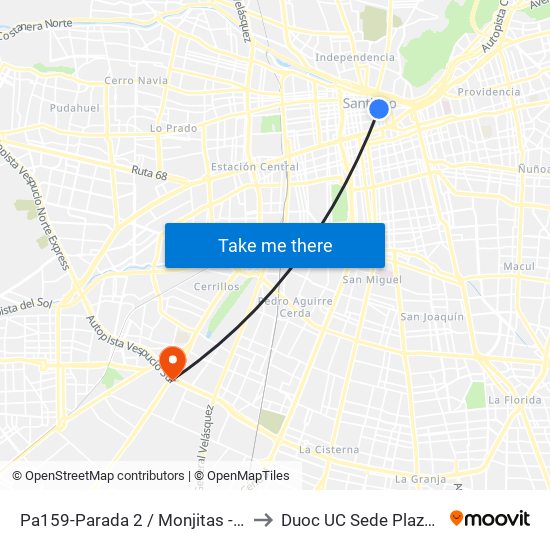 Pa159-Parada 2 / Monjitas - Mac Iver to Duoc UC Sede Plaza Oeste map