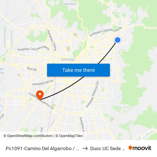 Pc1091-Camino Del Algarrobo / Esq. Circun. Las Flores to Duoc UC Sede Plaza Oeste map