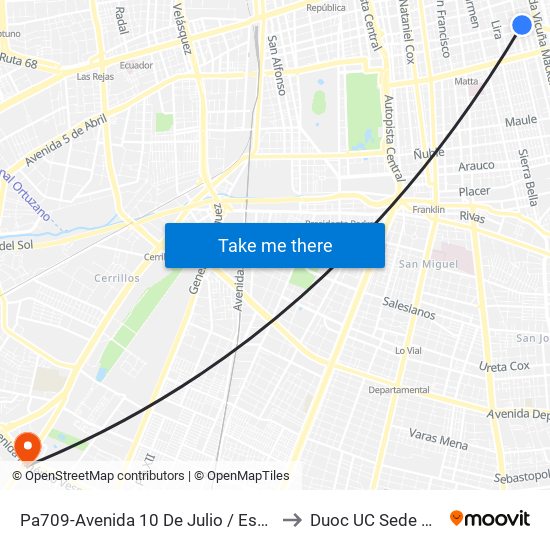 Pa709-Avenida 10 De Julio / Esq. Camilo Henríquez to Duoc UC Sede Plaza Oeste map
