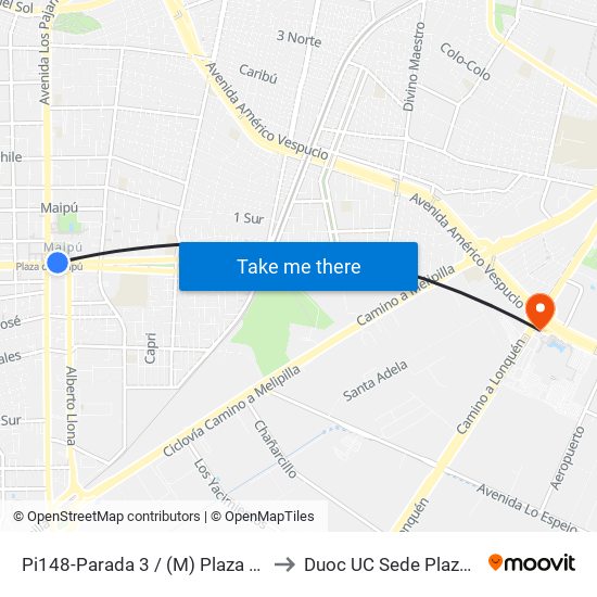 Pi148-Parada 3 / (M) Plaza De Maipú to Duoc UC Sede Plaza Oeste map