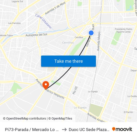 Pi73-Parada / Mercado Lo Valledor to Duoc UC Sede Plaza Oeste map