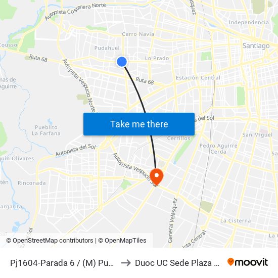 Pj1604-Parada 6 / (M) Pudahuel to Duoc UC Sede Plaza Oeste map
