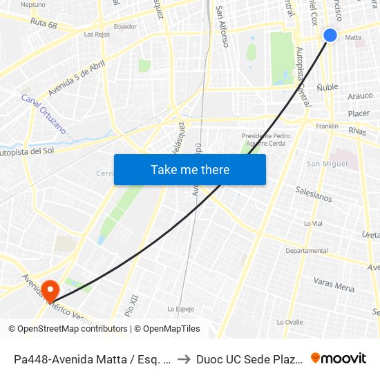 Pa448-Avenida Matta / Esq. San Diego to Duoc UC Sede Plaza Oeste map