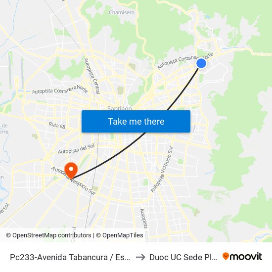 Pc233-Avenida Tabancura / Esq. Las Hualtatas to Duoc UC Sede Plaza Oeste map