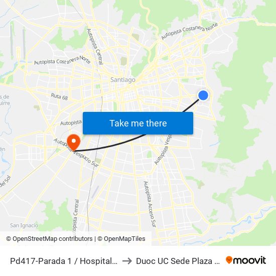 Pd417-Parada 1 / Hospital Militar to Duoc UC Sede Plaza Oeste map