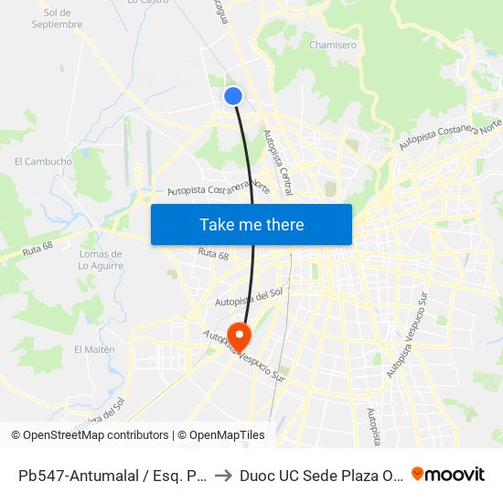 Pb547-Antumalal / Esq. Pucón to Duoc UC Sede Plaza Oeste map