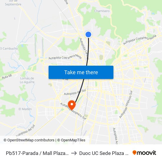 Pb517-Parada / Mall Plaza Norte to Duoc UC Sede Plaza Oeste map