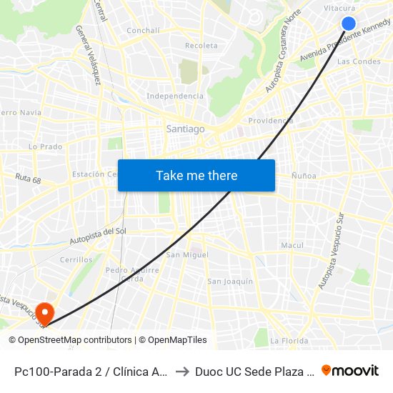 Pc100-Parada 2 / Clínica Alemana to Duoc UC Sede Plaza Oeste map