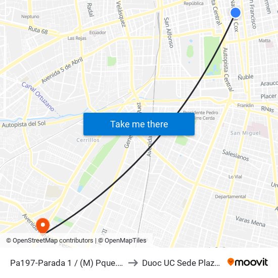 Pa197-Parada 1 / (M) Pque. Almagro to Duoc UC Sede Plaza Oeste map