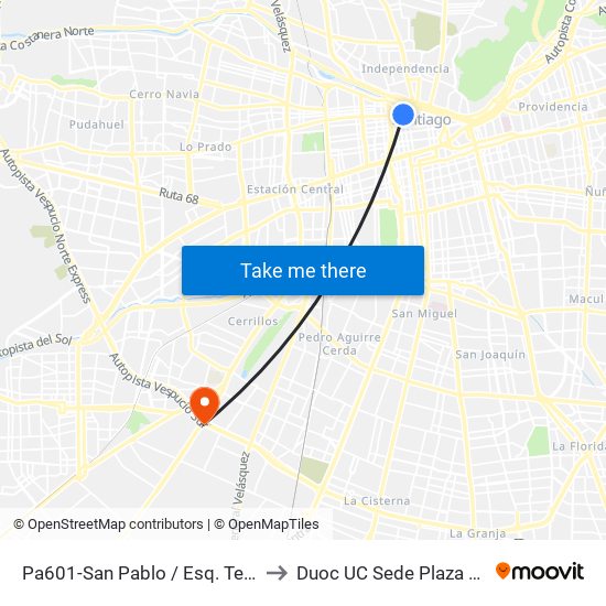 Pa601-San Pablo / Esq. Teatinos to Duoc UC Sede Plaza Oeste map