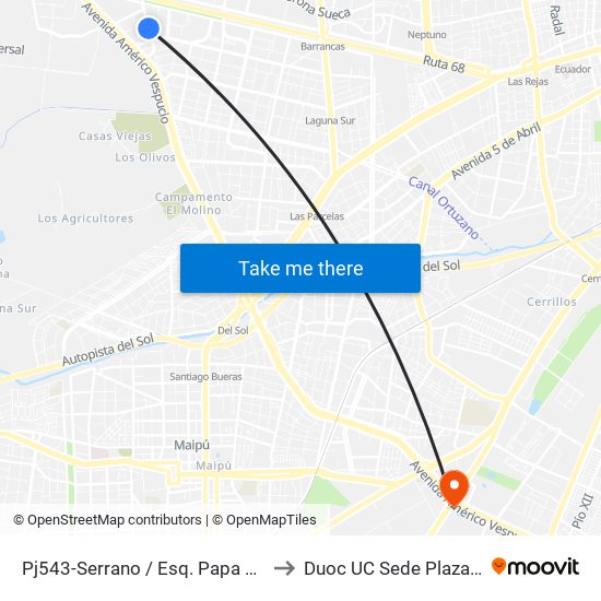 Pj543-Serrano / Esq. Papa San Sixto to Duoc UC Sede Plaza Oeste map
