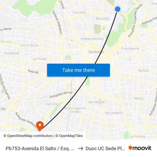 Pb753-Avenida El Salto / Esq. Av. A. Vespucio to Duoc UC Sede Plaza Oeste map
