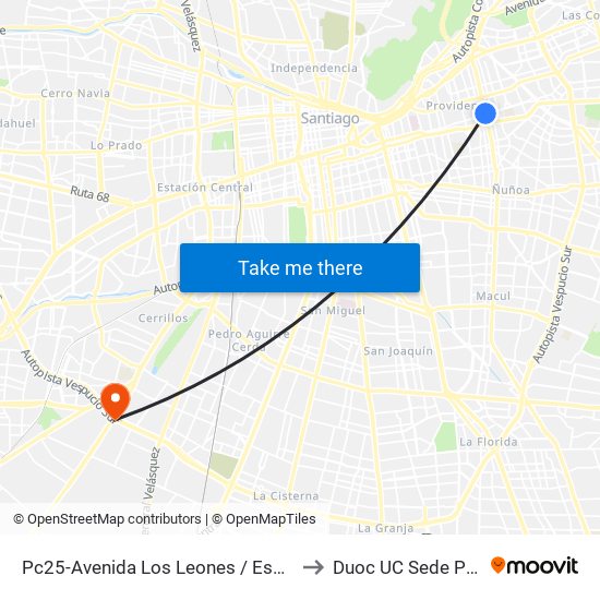 Pc25-Avenida Los Leones / Esq. Avenida Pocuro to Duoc UC Sede Plaza Oeste map