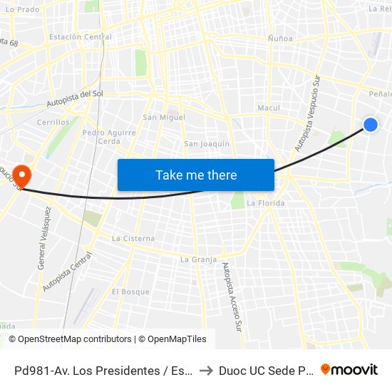 Pd981-Av. Los Presidentes / Esq. Av. Consistorial to Duoc UC Sede Plaza Oeste map