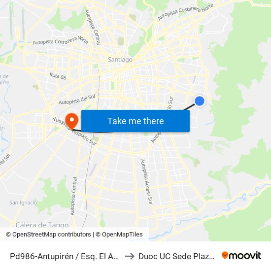 Pd986-Antupirén / Esq. El Acueducto to Duoc UC Sede Plaza Oeste map