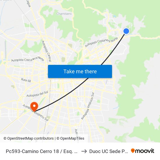 Pc593-Camino Cerro 18 / Esq. Circunvalación-Sur to Duoc UC Sede Plaza Oeste map