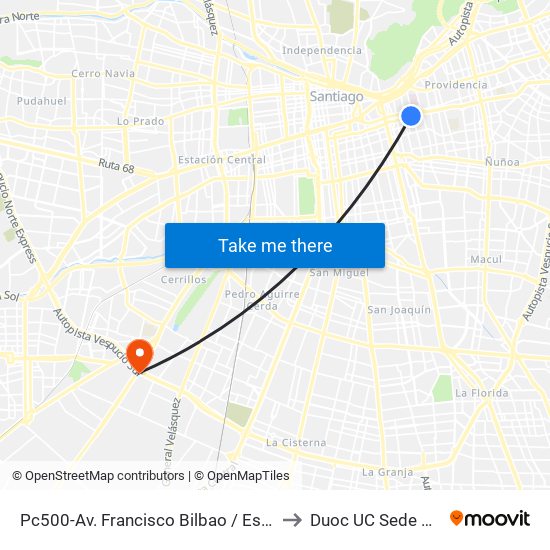 Pc500-Av. Francisco Bilbao / Esq. Avenida Salvador to Duoc UC Sede Plaza Oeste map