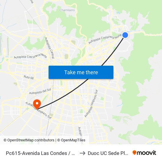 Pc615-Avenida Las Condes / Esq. La Cabaña to Duoc UC Sede Plaza Oeste map