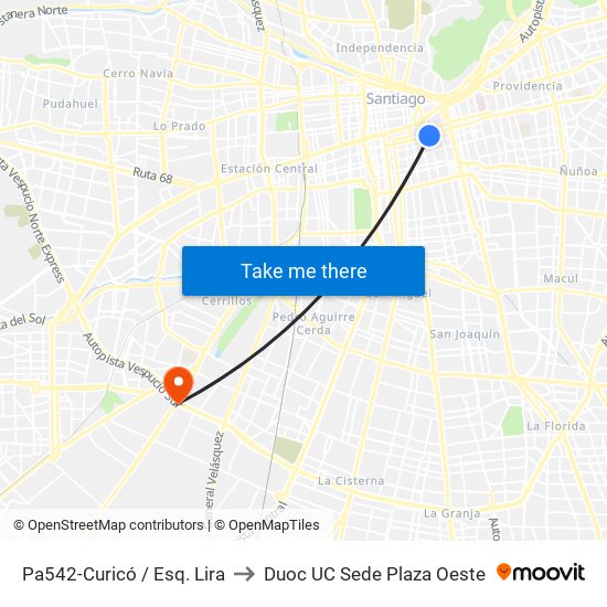 Pa542-Curicó / Esq. Lira to Duoc UC Sede Plaza Oeste map