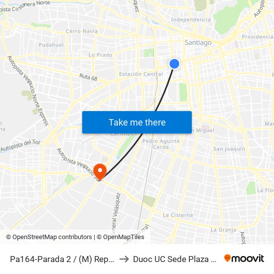 Pa164-Parada 2 / (M) República to Duoc UC Sede Plaza Oeste map