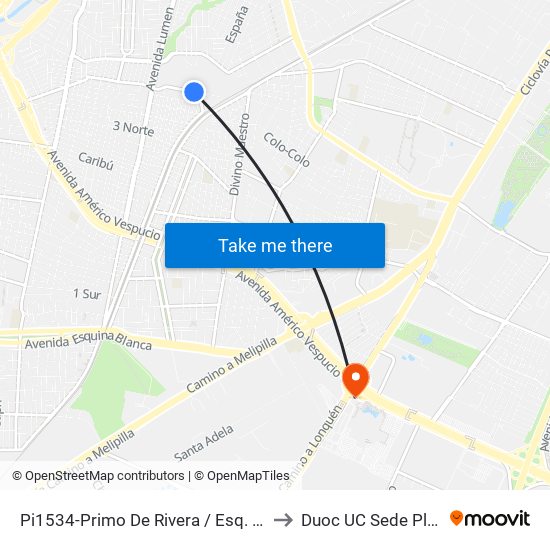 Pi1534-Primo De Rivera / Esq. Domingo Colón to Duoc UC Sede Plaza Oeste map