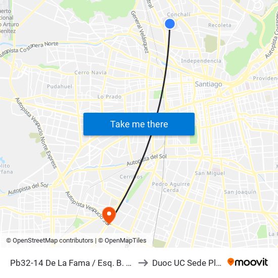 Pb32-14 De La Fama / Esq. B. De Juras Reales to Duoc UC Sede Plaza Oeste map