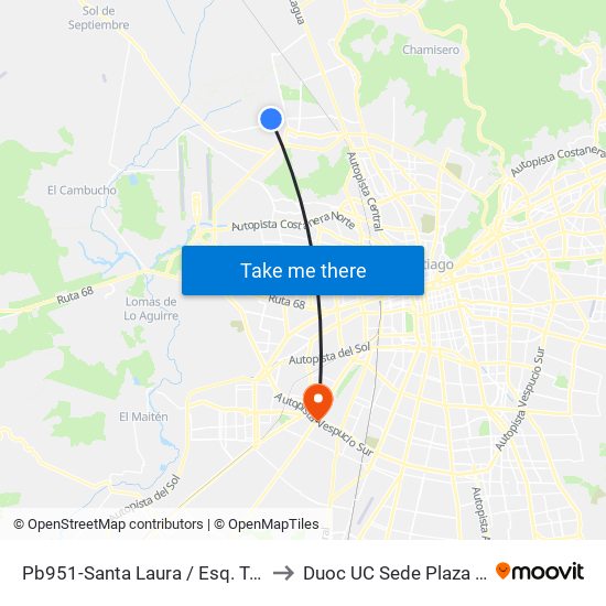 Pb951-Santa Laura / Esq. Tulahuén to Duoc UC Sede Plaza Oeste map