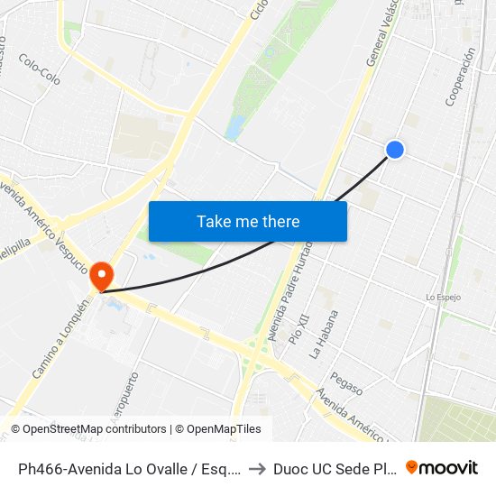 Ph466-Avenida Lo Ovalle / Esq. Avenida Central to Duoc UC Sede Plaza Oeste map