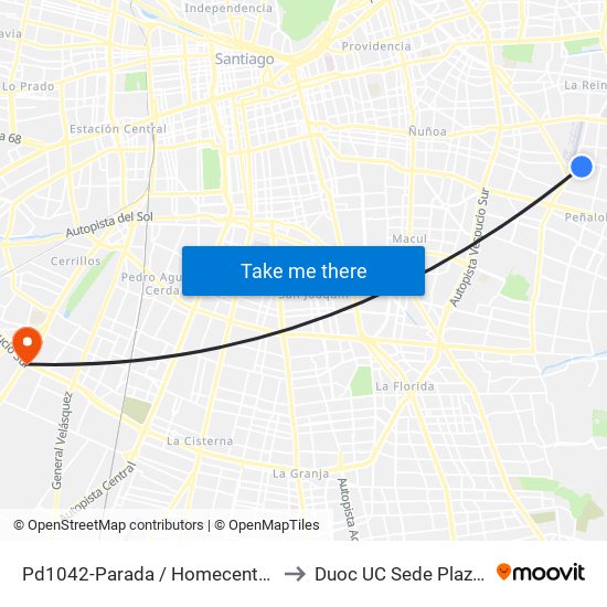 Pd1042-Parada / Homecenter La Reina to Duoc UC Sede Plaza Oeste map