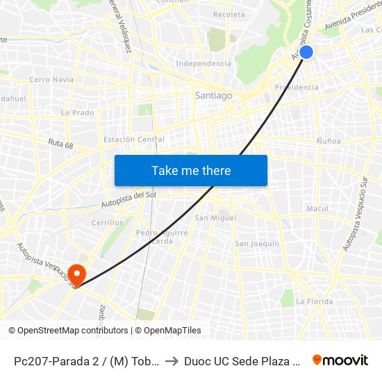 Pc207-Parada 2 / (M) Tobalaba to Duoc UC Sede Plaza Oeste map