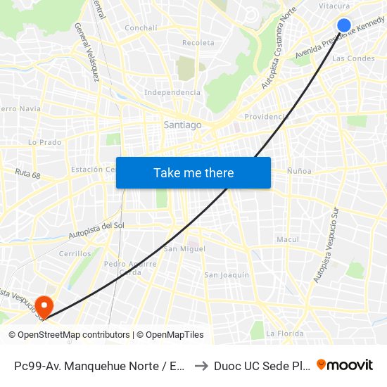 Pc99-Av. Manquehue Norte / Esq. Las Hualtatas to Duoc UC Sede Plaza Oeste map