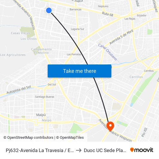 Pj632-Avenida La Travesía / Esq. Oceanía to Duoc UC Sede Plaza Oeste map