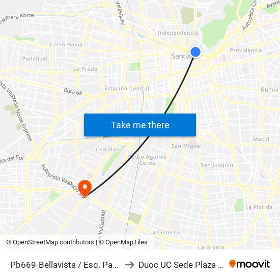 Pb669-Bellavista / Esq. Patronato to Duoc UC Sede Plaza Oeste map