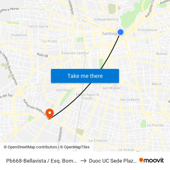 Pb668-Bellavista / Esq. Bombero Núñez to Duoc UC Sede Plaza Oeste map