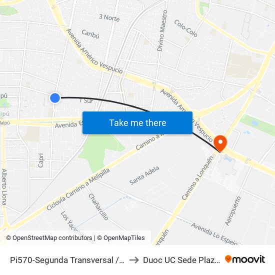 Pi570-Segunda Transversal / Esq. 1 Sur to Duoc UC Sede Plaza Oeste map