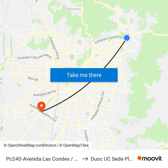 Pc240-Avenida Las Condes / Esq. Pamplona to Duoc UC Sede Plaza Oeste map