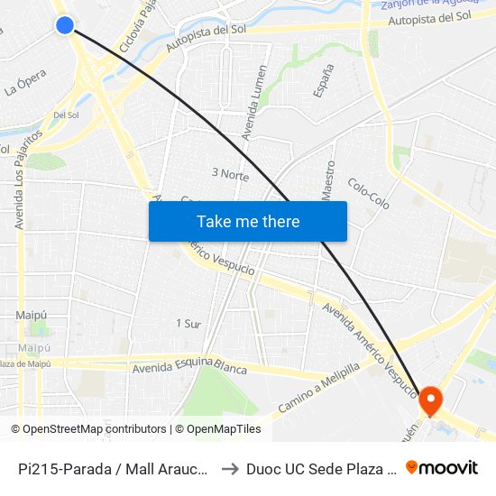 Pi215-Parada / Mall Arauco Maipú to Duoc UC Sede Plaza Oeste map