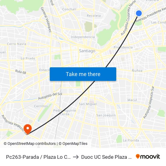 Pc263-Parada / Plaza Lo Castillo to Duoc UC Sede Plaza Oeste map