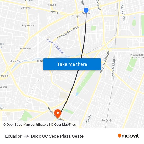 Ecuador to Duoc UC Sede Plaza Oeste map