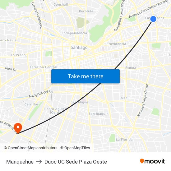 Manquehue to Duoc UC Sede Plaza Oeste map