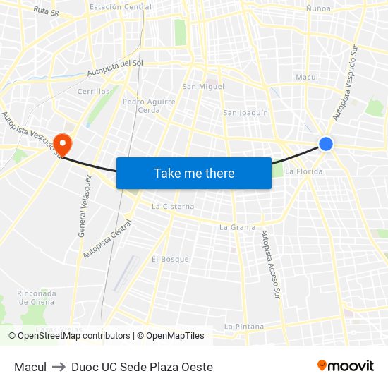 Macul to Duoc UC Sede Plaza Oeste map