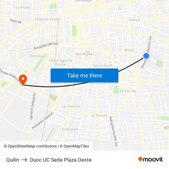 Quilín to Duoc UC Sede Plaza Oeste map