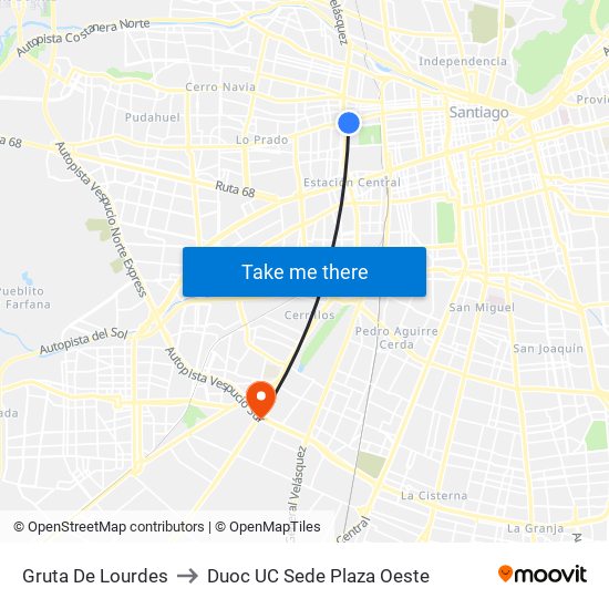 Gruta De Lourdes to Duoc UC Sede Plaza Oeste map