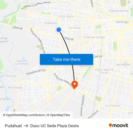 Pudahuel to Duoc UC Sede Plaza Oeste map