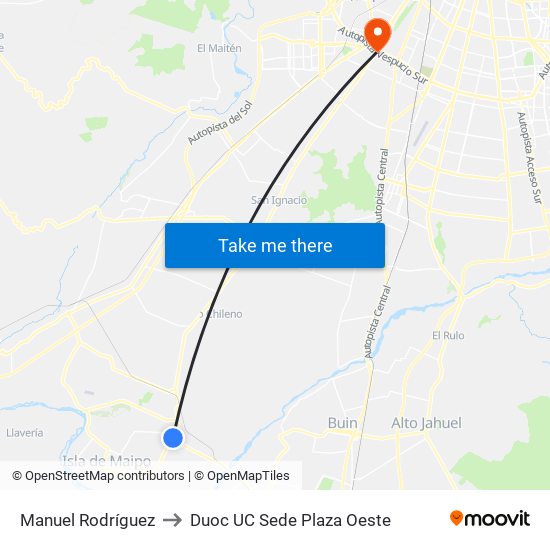 Manuel Rodríguez to Duoc UC Sede Plaza Oeste map