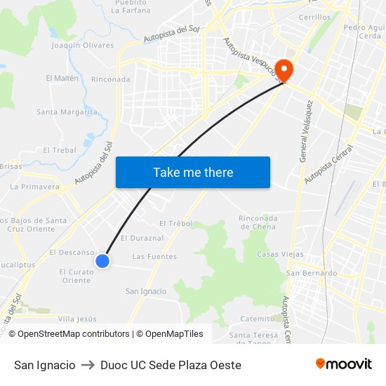 San Ignacio to Duoc UC Sede Plaza Oeste map