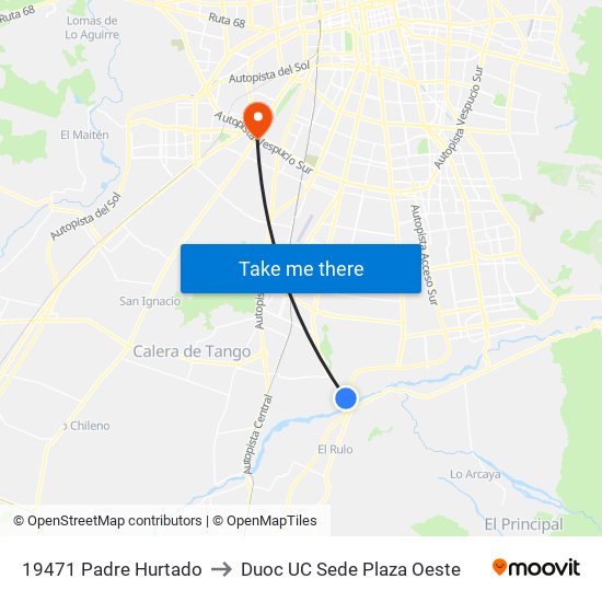 19471 Padre Hurtado to Duoc UC Sede Plaza Oeste map