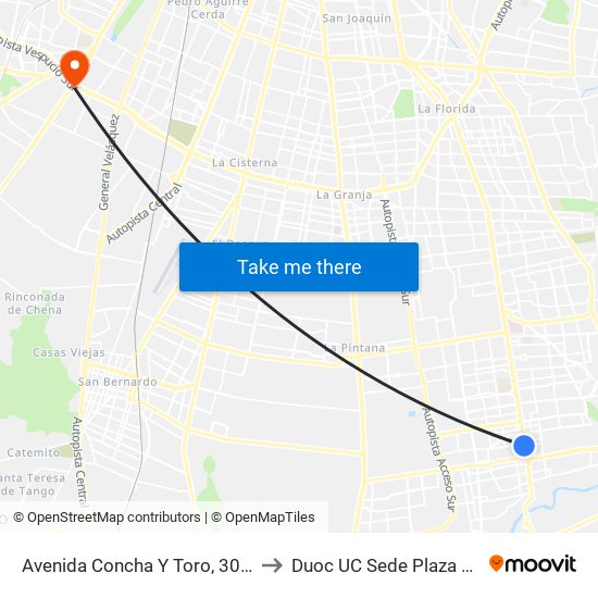 Avenida Concha Y Toro, 302-398 to Duoc UC Sede Plaza Oeste map