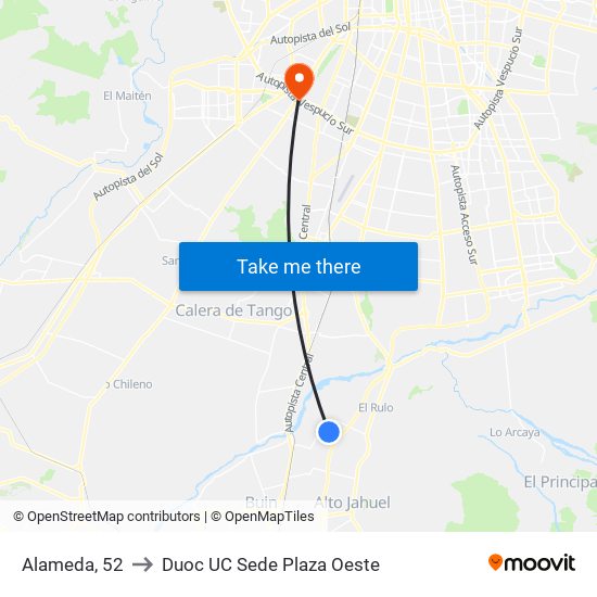 Alameda, 52 to Duoc UC Sede Plaza Oeste map